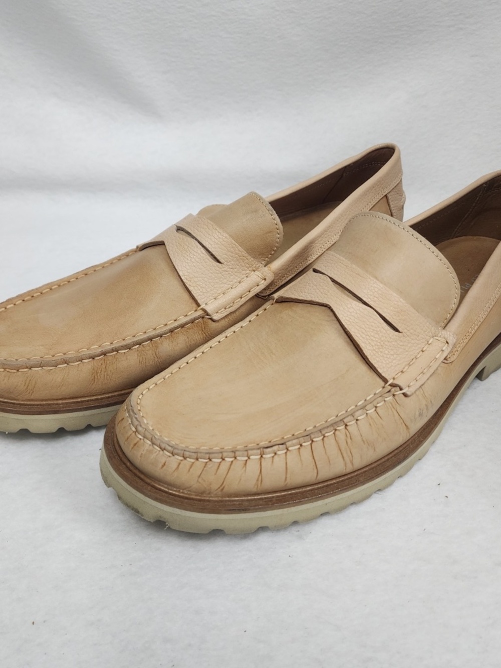 Donald Pliner Miles Penny Loafers Shoes Mens 13M Tan Brown Leather Slip On MINTY